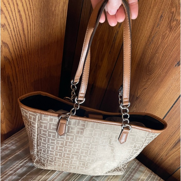 Tommy Hilfiger’s Tan & Cream Jacquard Monogram Shoulder Bag; GUC - Picture 2 of 13